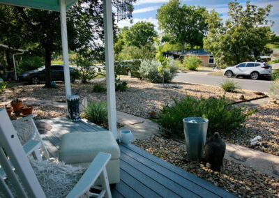 A relaxing view from the porch looking out into the yard.